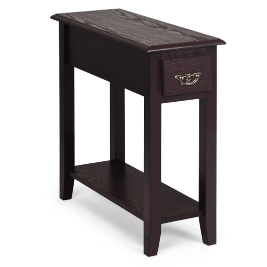 Costway 2 Tier End Table with Storage Drawer and Lower Shelf-Coffee