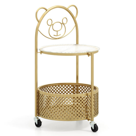 Costway 2-Tier Mobile Glass Coffee Table with Bear Pattern-Golden