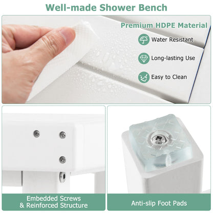 Costway 2-Tier Waterproof HDPE Shower Bench with Storage Shelf-White