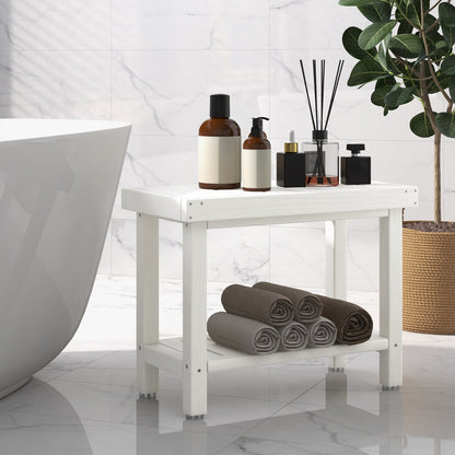 Costway 2-Tier Waterproof HDPE Shower Bench with Storage Shelf-White
