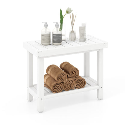 Costway 2-Tier Waterproof HDPE Shower Bench with Storage Shelf-White