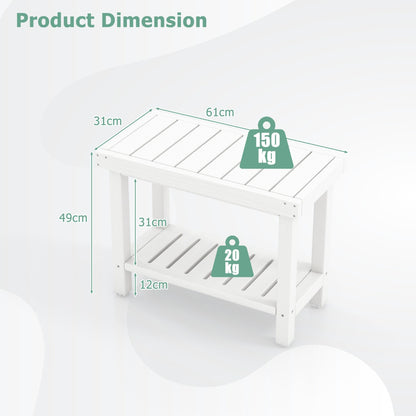 Costway 2-Tier Waterproof HDPE Shower Bench with Storage Shelf-White