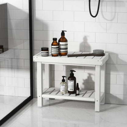 Costway 2-Tier Waterproof HDPE Shower Bench with Storage Shelf-White