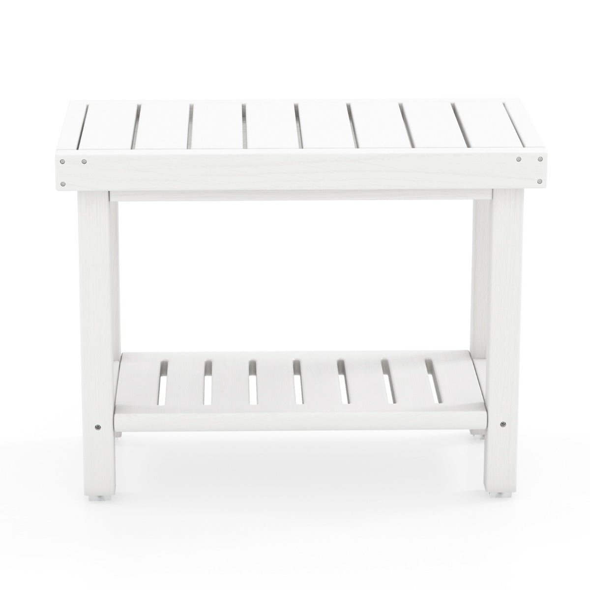 Costway 2-Tier Waterproof HDPE Shower Bench with Storage Shelf-White