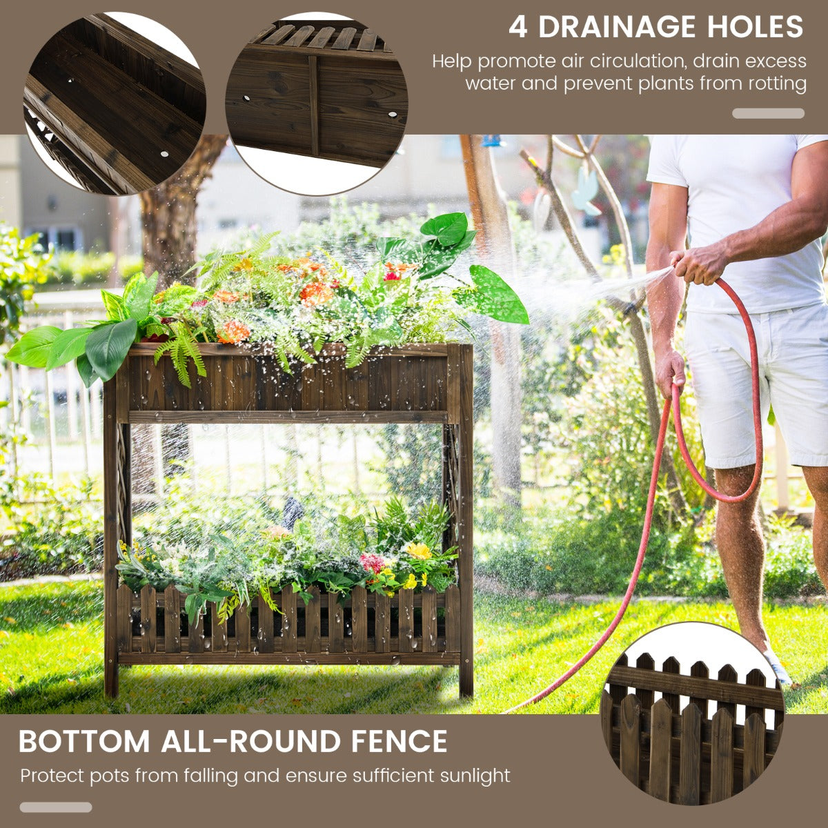 2 Pieces 2 Tier Wooden Raised Garden Bed Elevated Planter Bed