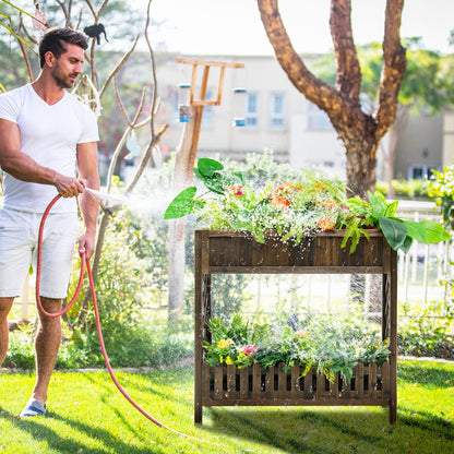 2 Pieces 2 Tier Wooden Raised Garden Bed Elevated Planter Bed