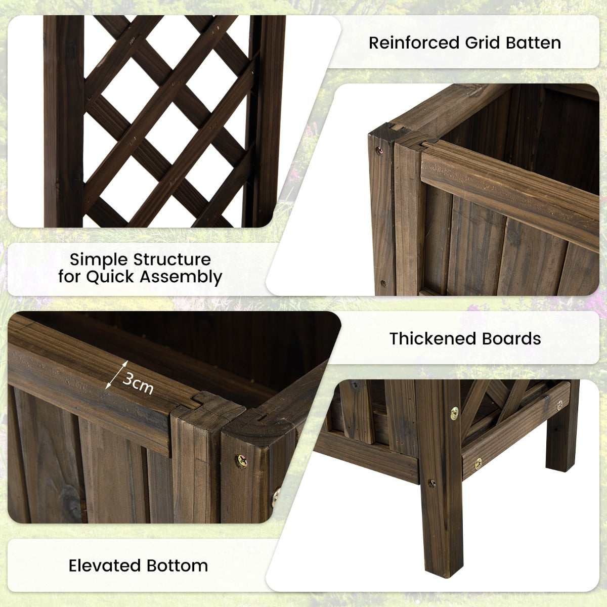 2 Pieces 2 Tier Wooden Raised Garden Bed Elevated Planter Bed