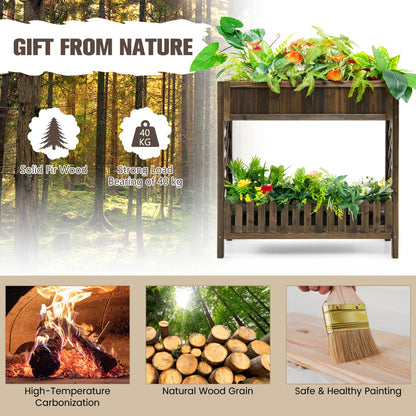 2 Pieces 2 Tier Wooden Raised Garden Bed Elevated Planter Bed