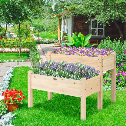 2 Tier Wooden Raised Garden Bed for Outdoor Planting-Natural