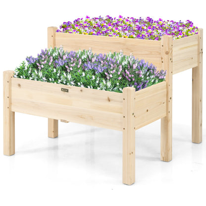 2 Tier Wooden Raised Garden Bed for Outdoor Planting-Natural
