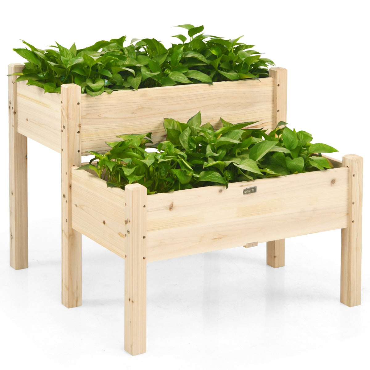 2 Tier Wooden Raised Garden Bed for Outdoor Planting-Natural