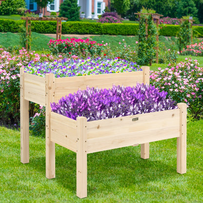 2 Tier Wooden Raised Garden Bed for Outdoor Planting-Natural