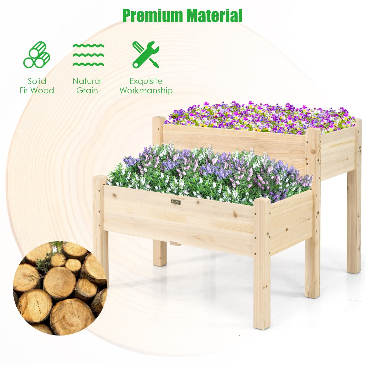 2 Tier Wooden Raised Garden Bed for Outdoor Planting-Natural
