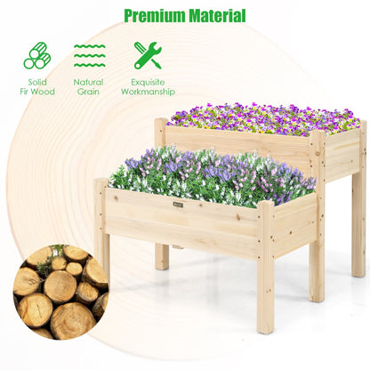 2 Tier Wooden Raised Garden Bed for Outdoor Planting-Natural