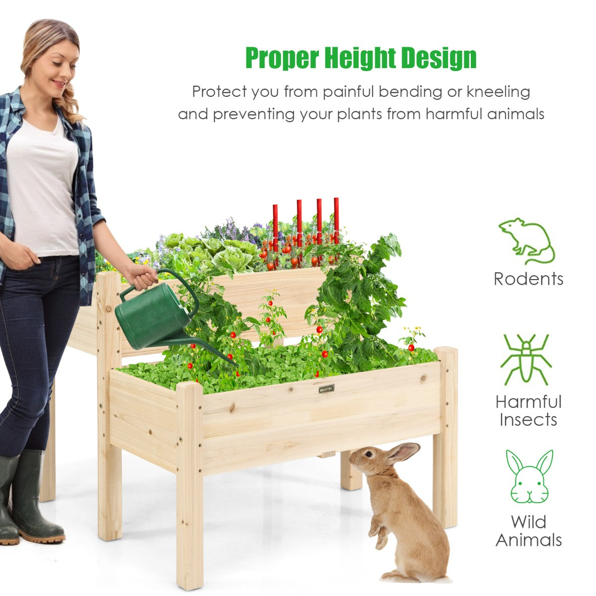 2 Tier Wooden Raised Garden Bed for Outdoor Planting-Natural