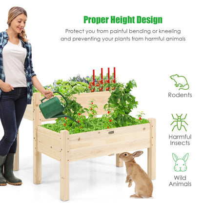 2 Tier Wooden Raised Garden Bed for Outdoor Planting-Natural