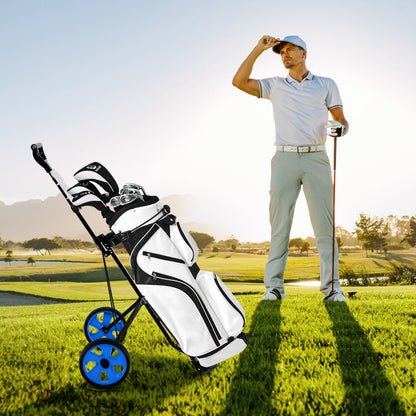 2 Wheel Golf Push Cart with Scorecard Holder and Elastic Strap-Blue