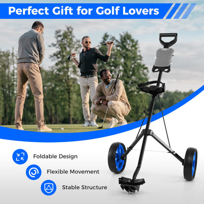 2 Wheel Golf Push Cart with Scorecard Holder and Elastic Strap-Blue