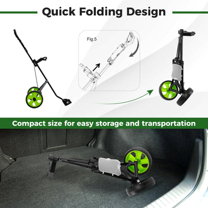 2 Wheel Golf Push Cart with Scorecard Holder and Elastic Strap-Green