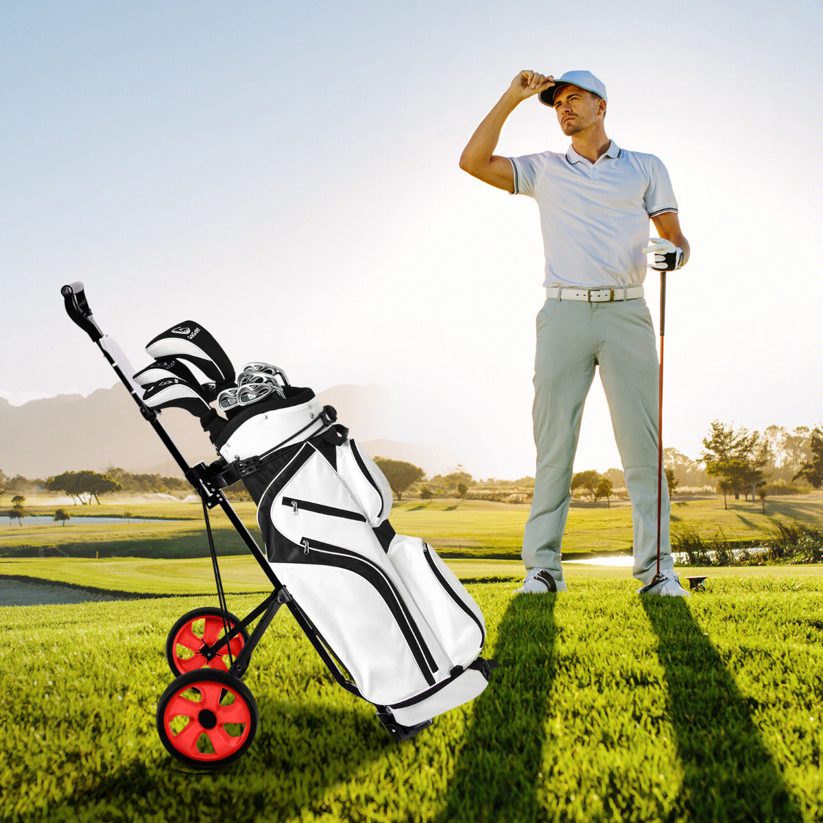2 Wheel Golf Push Cart with Scorecard Holder and Elastic Strap-Red