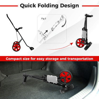 2 Wheel Golf Push Cart with Scorecard Holder and Elastic Strap-Red