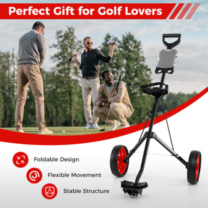 2 Wheel Golf Push Cart with Scorecard Holder and Elastic Strap-Red
