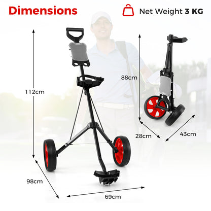 2 Wheel Golf Push Cart with Scorecard Holder and Elastic Strap-Red