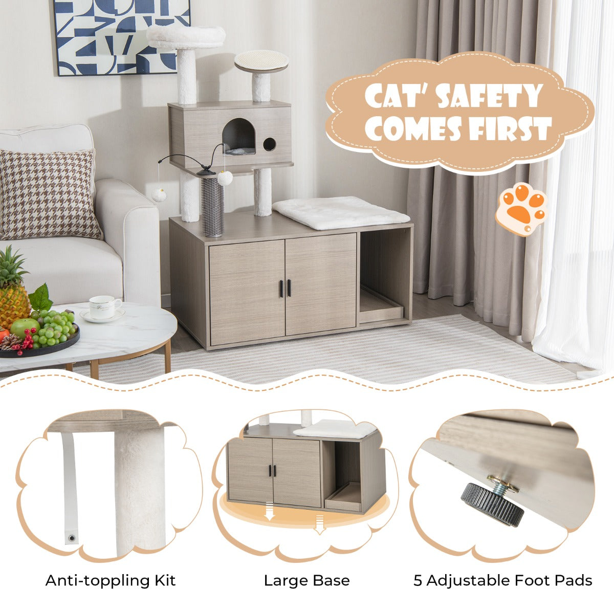 Costway 2 In 1 Cat Tree with Litter Box Enclosure for Indoor Cars
