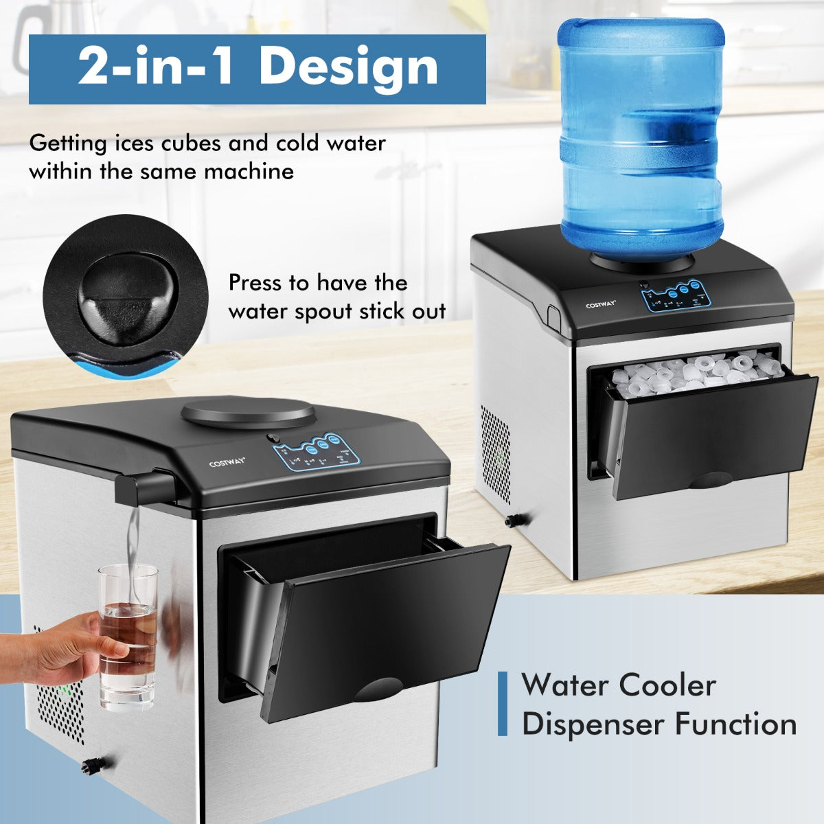 Costway 2-in-1 Countertop Water Ice Maker with Water Dispenser
