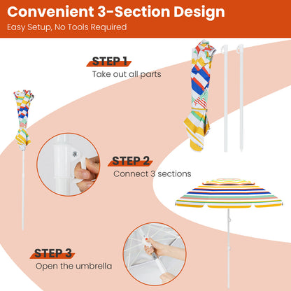 2m Beach Umbrella UPF50+ Sun Protection Portable Outdoor Sunshade Parasol-Colourful