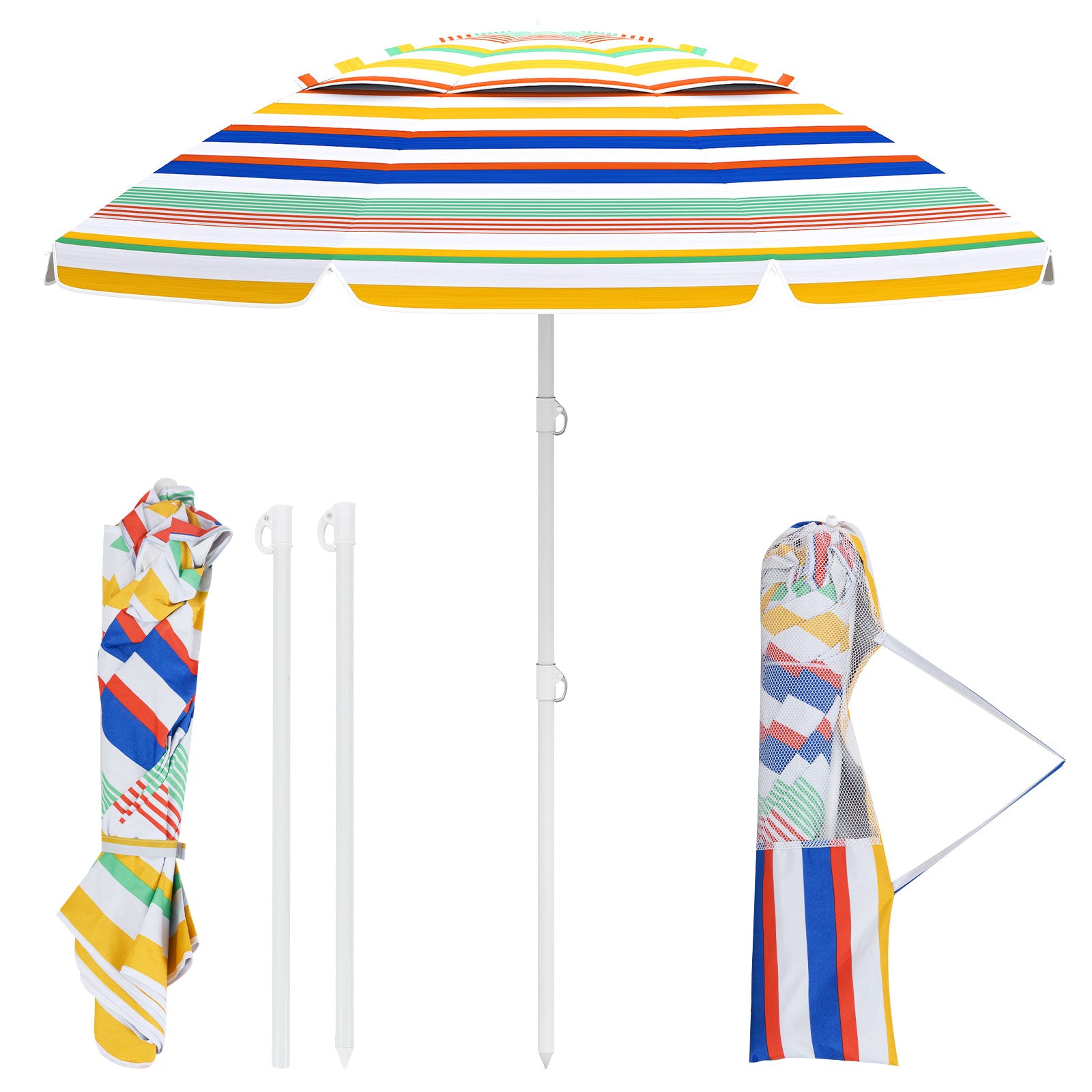2m Beach Umbrella UPF50+ Sun Protection Portable Outdoor Sunshade Parasol-Colourful