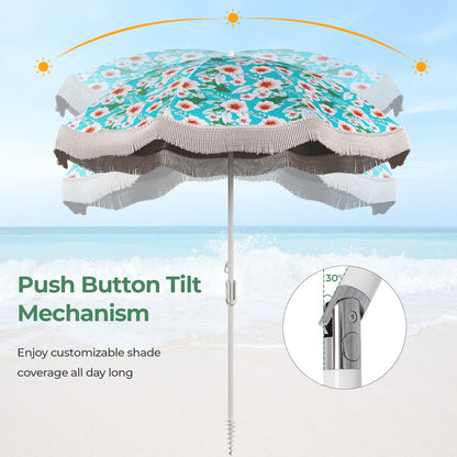 Safety latch, rib pockets and fixing straps help keep the portable umbrella securely open