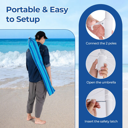 Costway 2M Beach Umbrella with Fringe with Push Button Tilt-Navy