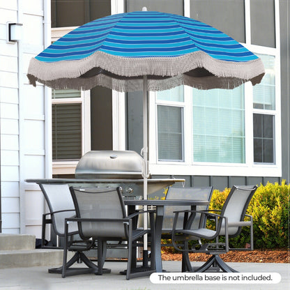 Costway 2M Beach Umbrella with Fringe with Push Button Tilt-Navy