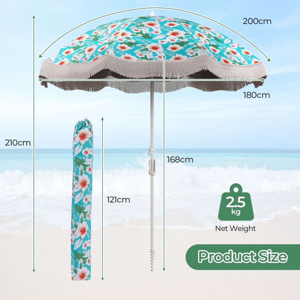 Vintage tassel patio umbrella with elegant fringe and patterned fabric for gardens, patios and beaches