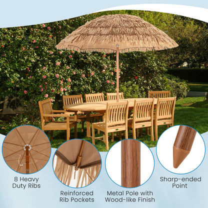Costway 2M Thatched Tiki Umbrella with Foldable Stand-Natural