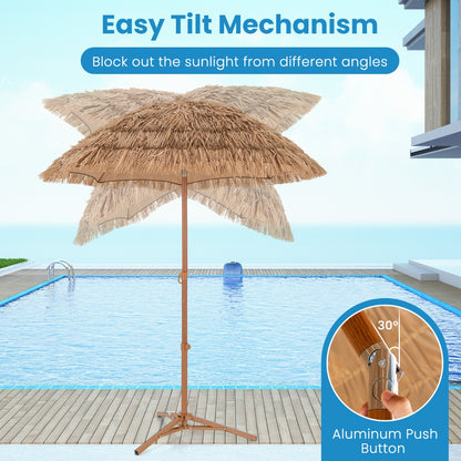 Costway 2M Thatched Tiki Umbrella with Foldable Stand-Natural
