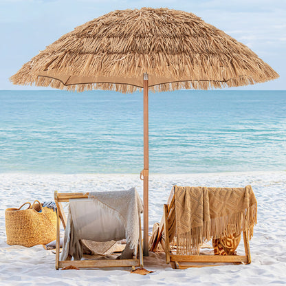 Costway 2M Thatched Tiki Umbrella with Foldable Stand-Natural