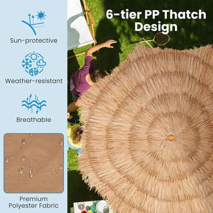 Costway 2M Thatched Tiki Umbrella with Foldable Stand-Natural