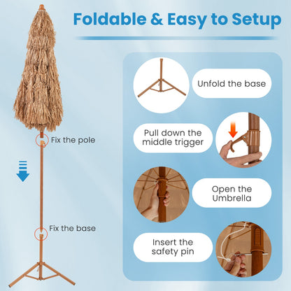 Costway 2M Thatched Tiki Umbrella with Foldable Stand-Natural