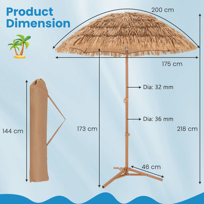 Costway 2M Thatched Tiki Umbrella with Foldable Stand-Natural