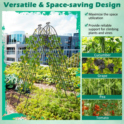 Costway 2 Pack 220cm x 50cm Metal Garden Trellis Outdoor Decorative for Climbing Plants-Black
