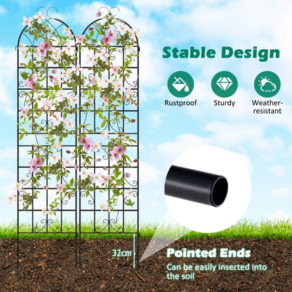 Costway 2 Pack 220cm x 50cm Metal Garden Trellis Outdoor Decorative for Climbing Plants-Black