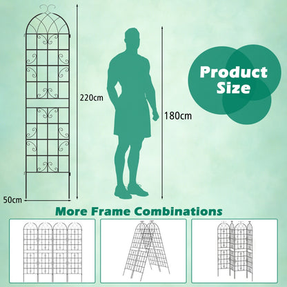 Costway 2 Pack 220cm x 50cm Metal Garden Trellis Outdoor Decorative for Climbing Plants-Black