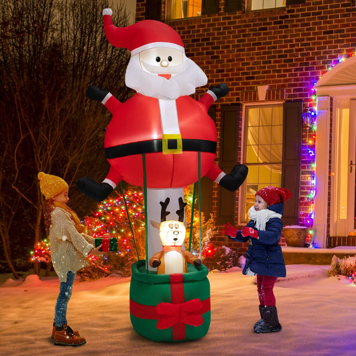 Costway 2.5M Inflatable Christmas Santa Claus with Reindeer and LED Lights