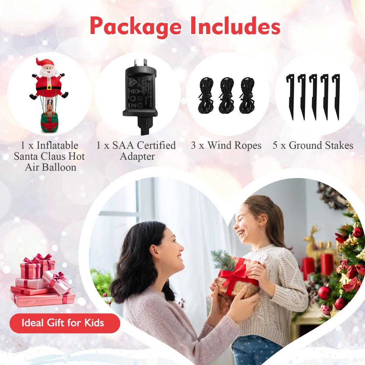 Costway 2.5M Inflatable Christmas Santa Claus with Reindeer and LED Lights