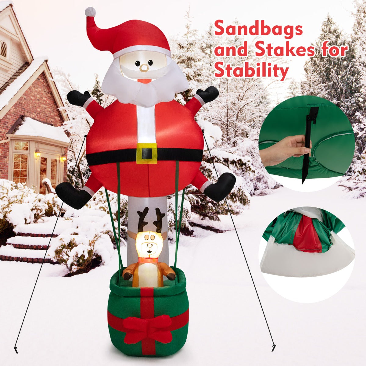 Costway 2.5M Inflatable Christmas Santa Claus with Reindeer and LED Lights