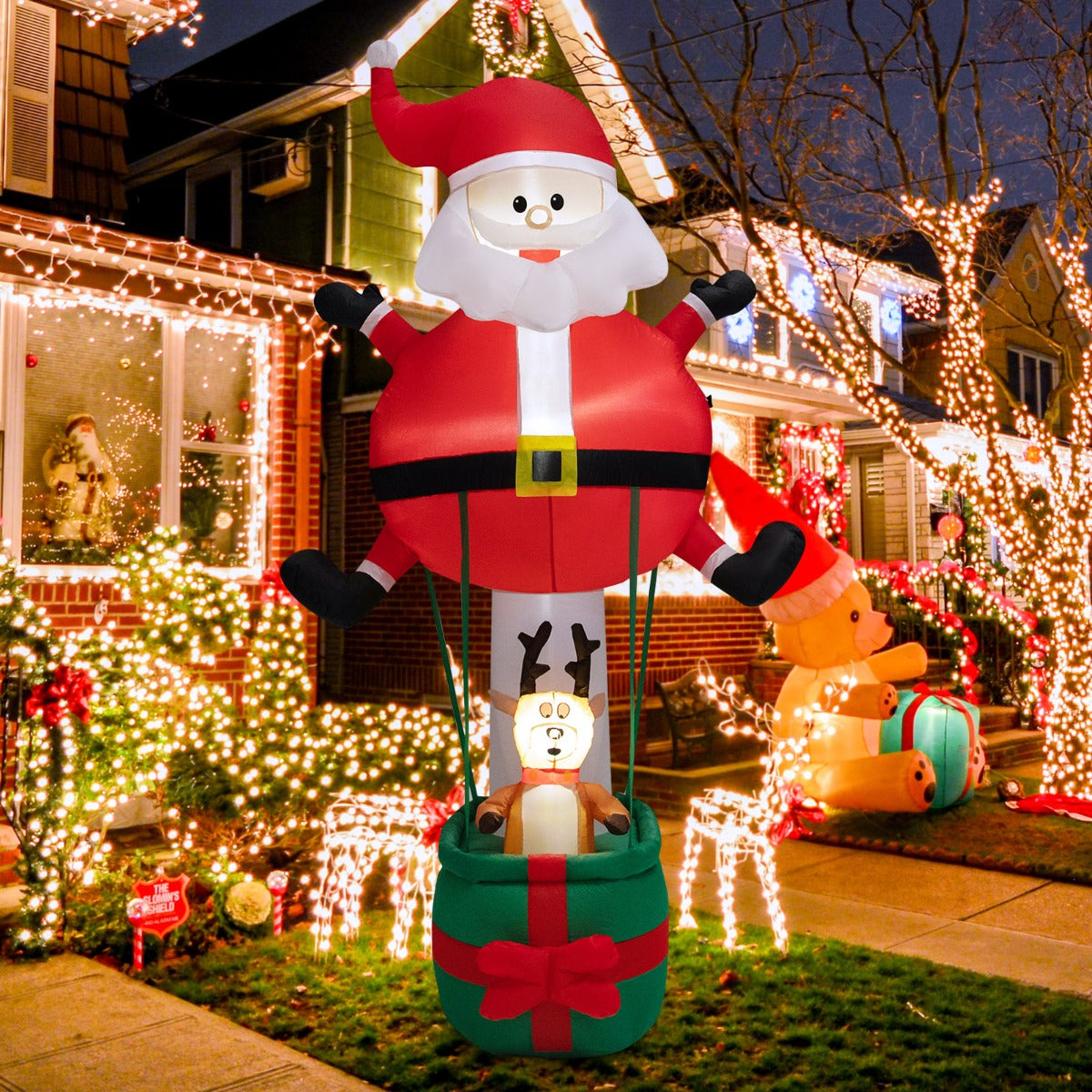 Costway 2.5M Inflatable Christmas Santa Claus with Reindeer and LED Lights