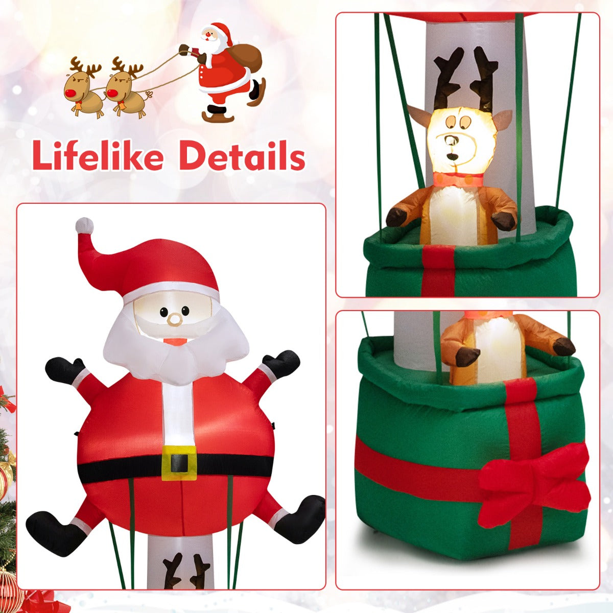 Costway 2.5M Inflatable Christmas Santa Claus with Reindeer and LED Lights