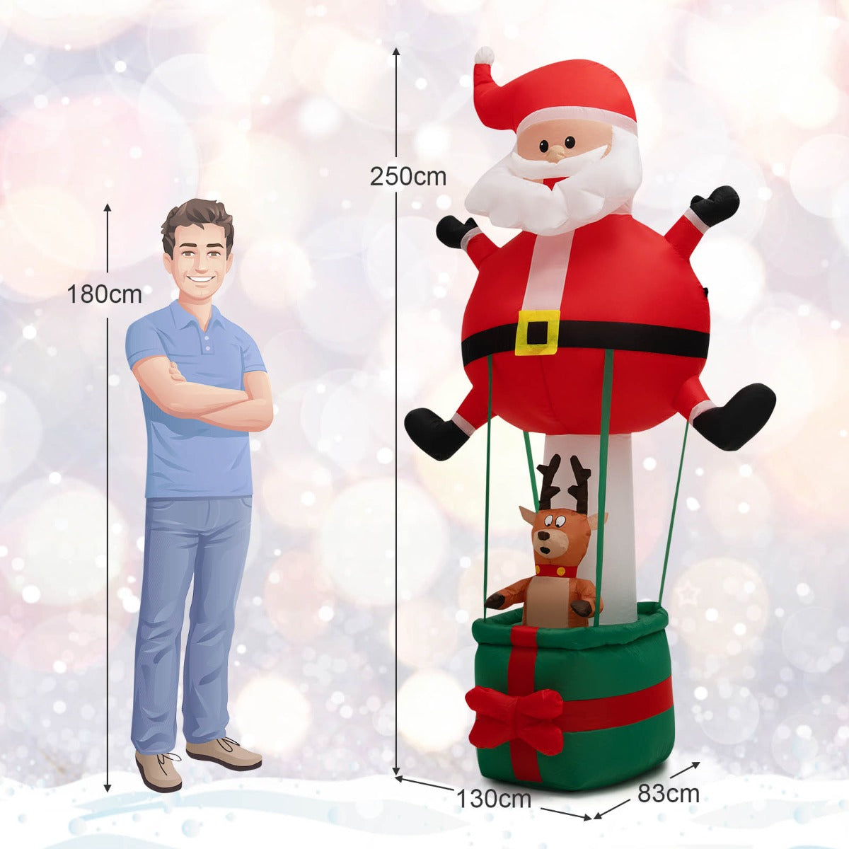 Costway 2.5M Inflatable Christmas Santa Claus with Reindeer and LED Lights
